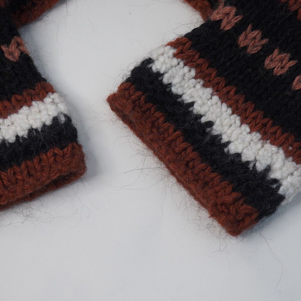 Anthropologie Elsamanda Alpaca Wool Sweater M Brown Ivory Stripe Chunky Cropped - Picture 4 of 8